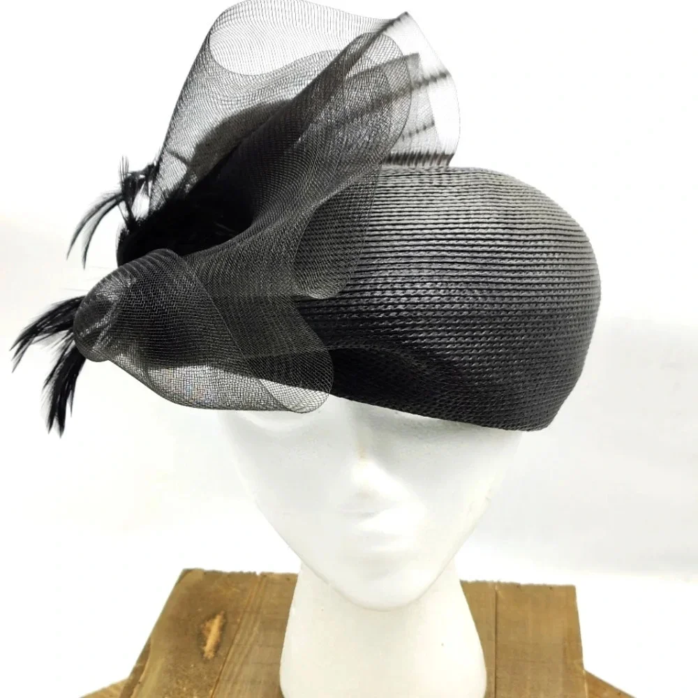 Vintage Straw Hat • by Sandra New York • Black w/ White • 50s/60s - Picture 1 of 8